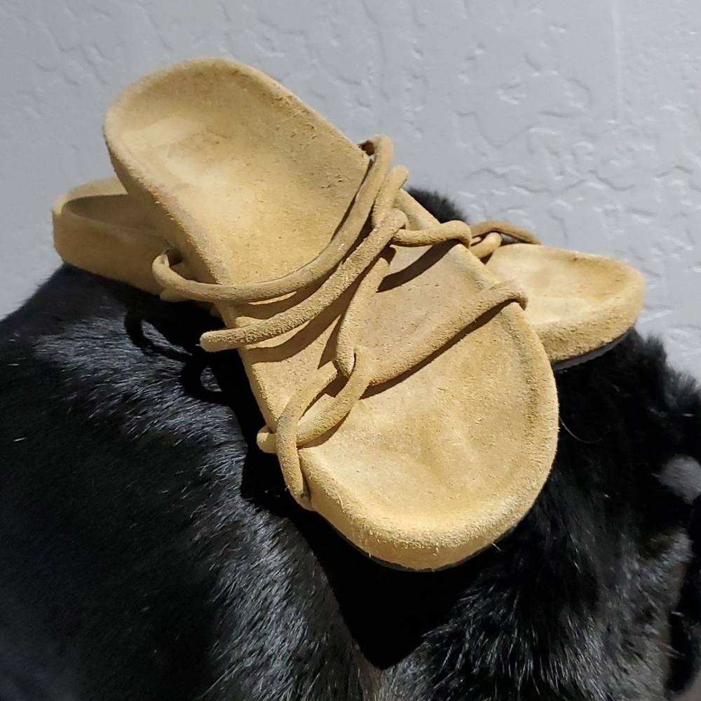 ZARA LEATHER SUEDE FLIP FLOP SANDALS CRISS CROSS STRAPS SIZE 8 BOHO GYPSY FREE - Picture 2 of 9